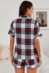 Collared Neck Short Sleeve Tied Two-Piece Lounge Set OutfitFlow